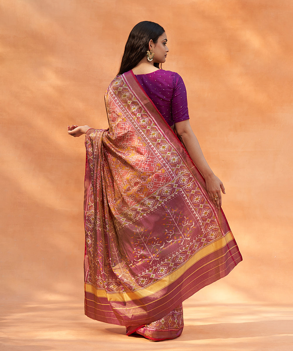 Handloom_Lilac_Pure_Mulberry_Tissue_Ikat_Patola_Saree_With_Pink_Border_WeaverStory_03