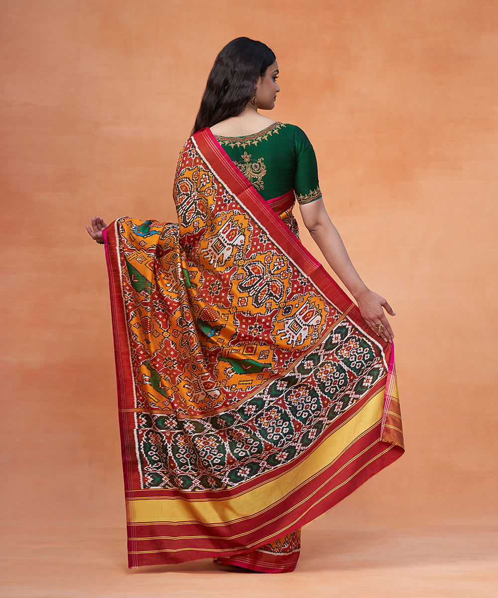 Red_And_Mustard_Pure_Mulberry_Tissue_Ikat_Patola_Saree_With_Parrot_Motifs_WeaverStory_03
