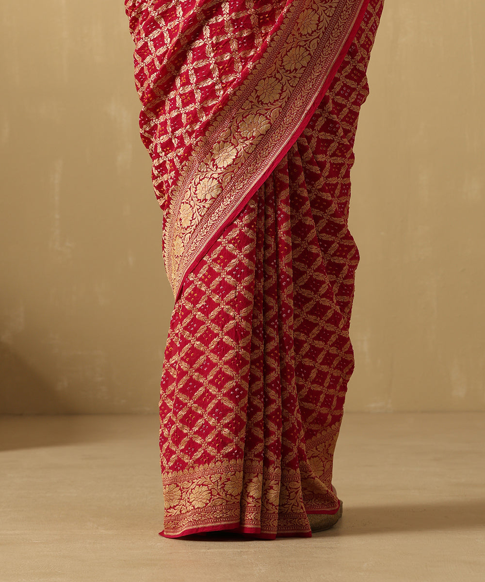 Handloom_Deep_Magenta_Pure_Georgette_Banarasi_Bandhej_Saree_WeaverStory_04