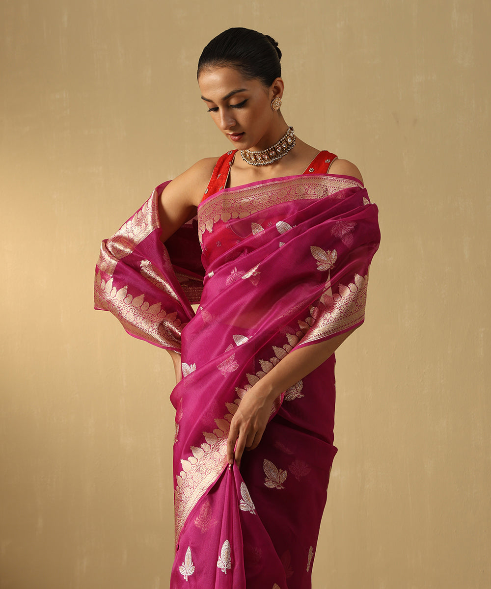 Plum_Handloom_Pure_Kora_Silk_Banarasi_Saree_With_Sona_Rupa_Booti_WeaverStory_01
