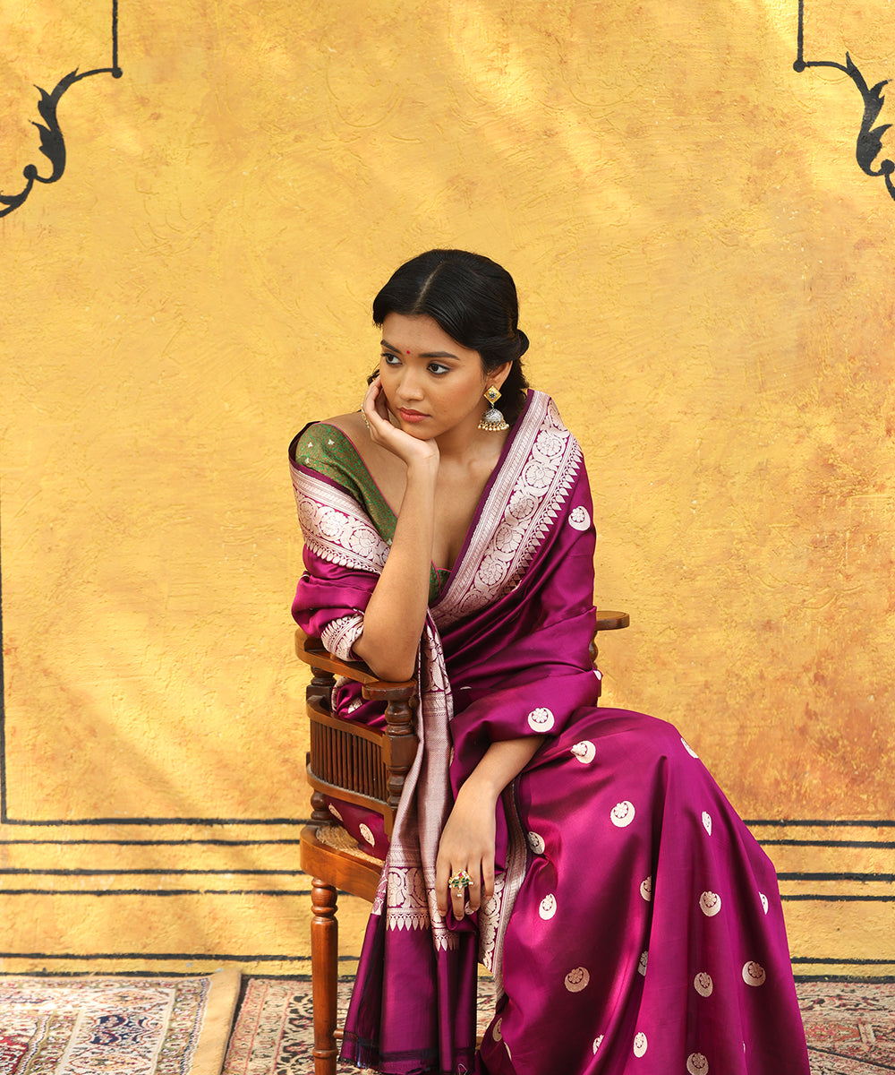 Plum_Handloom_Pure_Katan_Silk_Banarasi_Saree_With_Chaand_Boota_WeaverStory_01