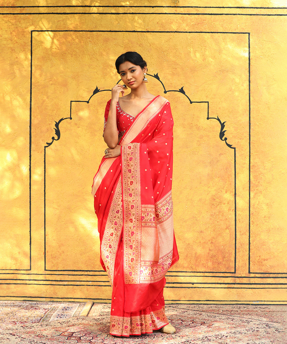 Handloom_Red_Pure_Katan_Silk_Banarasi_Saree_With_Paithani_Meenakari_Border_WeaverStory_02
