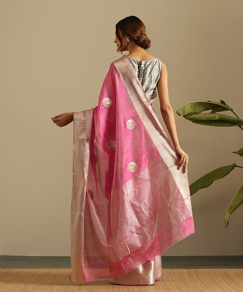 Pink_Handloom_Pure_Tissue_Chanderi_Saree_With_Bird_Motifs_And_Zari_Border_WeaverStory_03