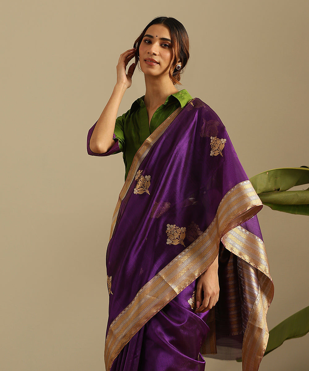 Handloom_Purple_Pure_Silk_Chanderi_Saree_With_Gold_And_Silver_Zari_Floral_Boota_And_Zari_Border_WeaverStory_01