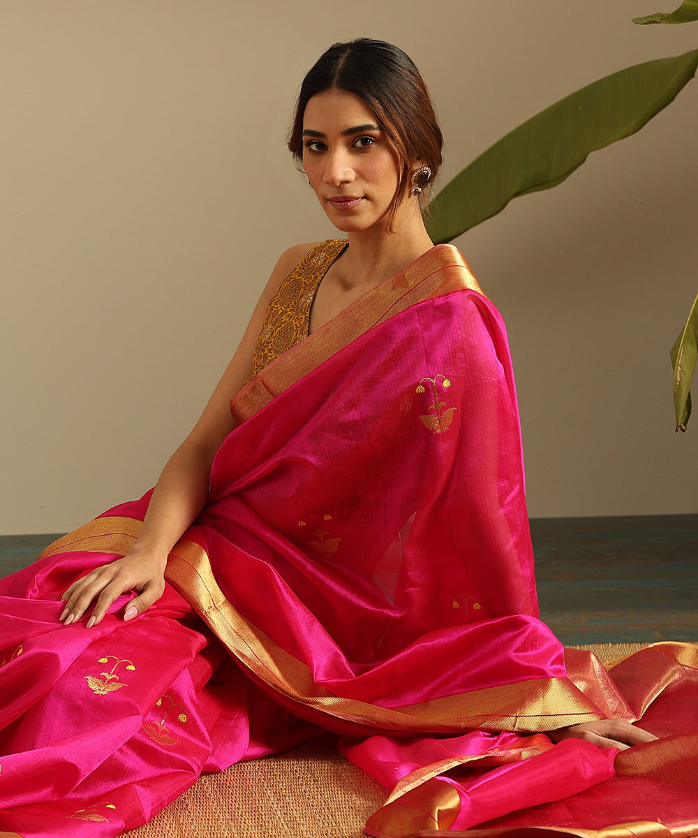 Pink_Handloom_Pure_Silk_Chanderi_Saree_With_Zari_And_Meenakari_Floral_Boota_And_Zari_Border_WeaverStory_01