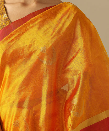 Mango_Yellow_Handloom_Pure_Silk_Chanderi_Saree_With_Zari_Boota_And_Pink_Border_WeaverStory_04