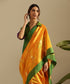 Orange_Handloom_Pure_Silk_Chanderi_Saree_With_Marigold_Boota_And_Green_Border_WeaverStory_01