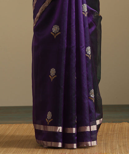 Handloom_Purple_Pure_Silk_Chanderi_Saree_With_Gold_And_Silver_Zari_Floral_Motifs_WeaverStory_05