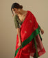 Red_Handloom_Pure_Silk_Chanderi_Saree_With_Marigold_Boota_And_Green_Mashroo_Silk_Border_WeaverStory_01