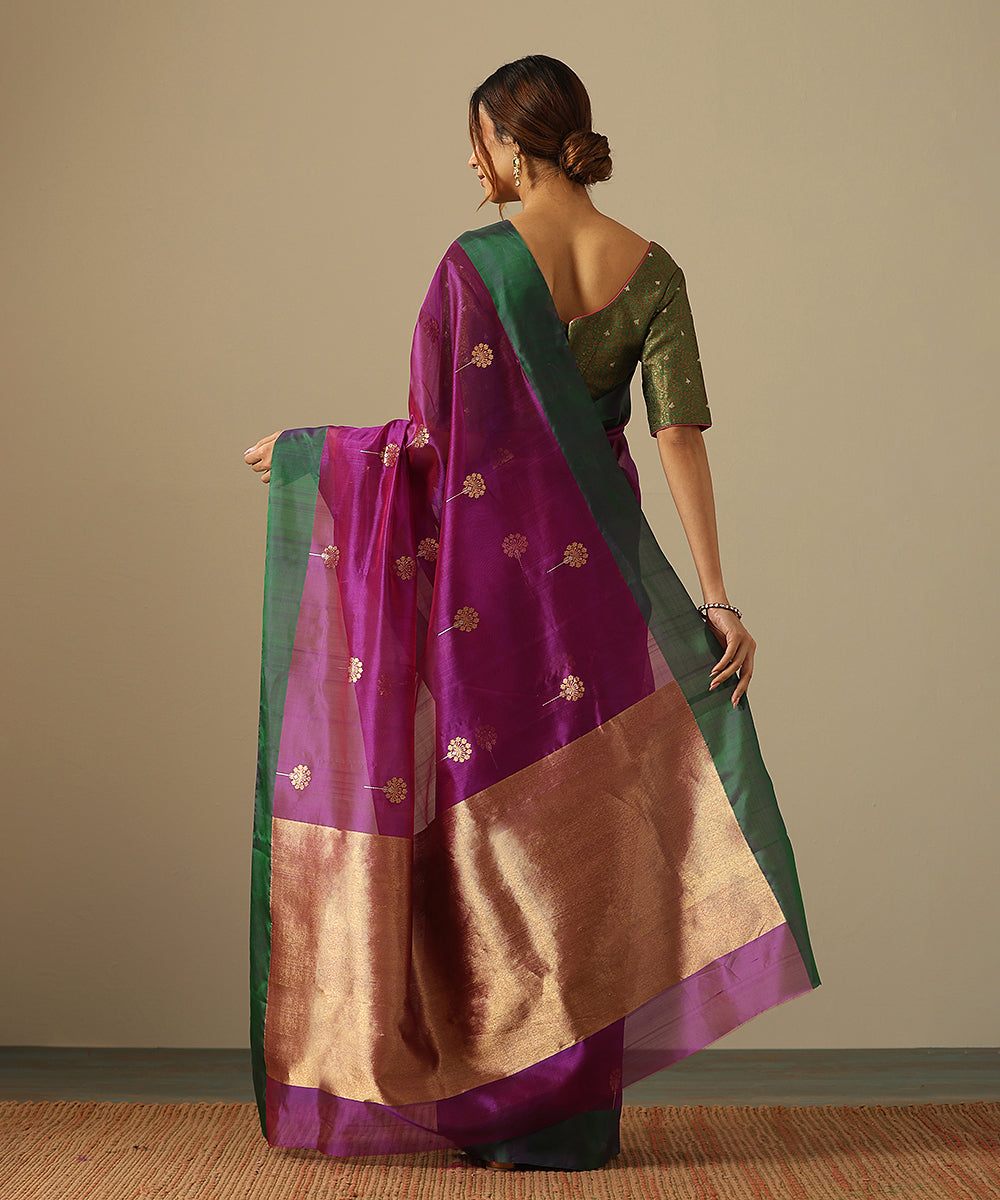 Handloom_Purple_Pure_Silk_Chanderi_Saree_With_Zari_Meenakari_Flowers_And_Green_Border_WeaverStory_03