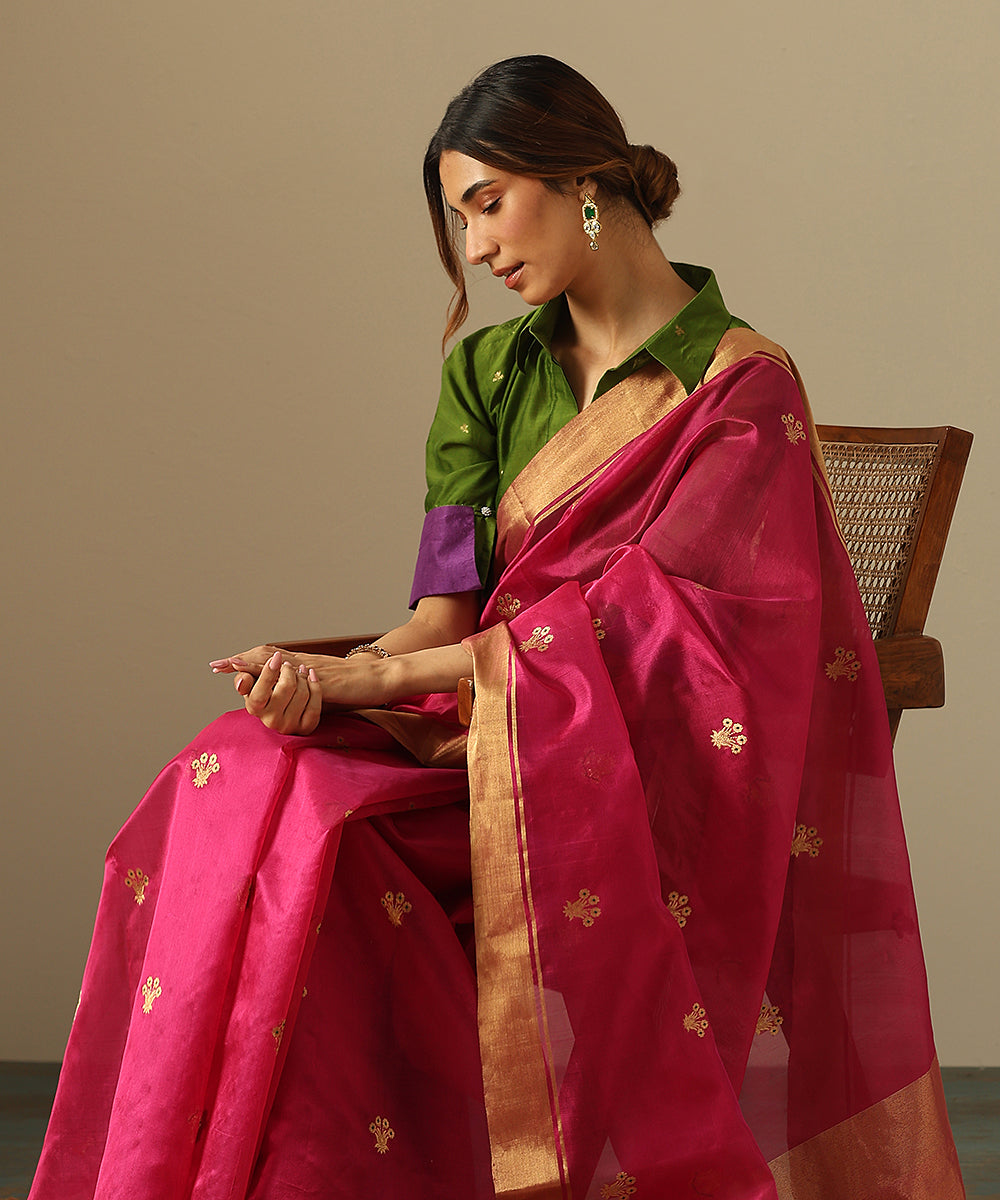 Berry_Pink_Handloom_Pure_Silk_Chanderi_Saree_With_Zari_Border_And_Floral_Motifs_WeaverStory_01