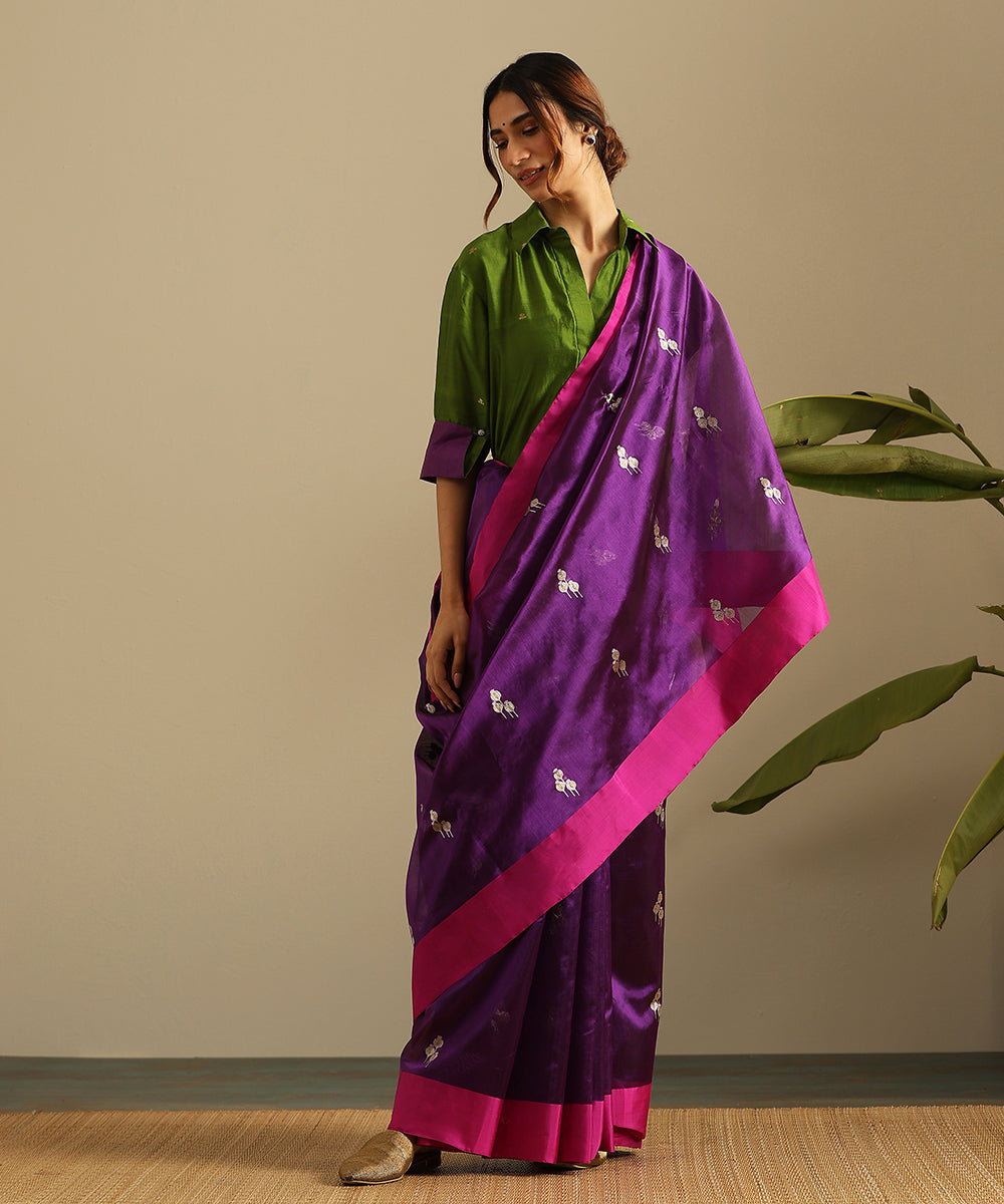 Purple_Handloom_Pure_Silk_Chanderi_Saree_With_Floral_Buds_And_Pink_Border_WeaverStory_02