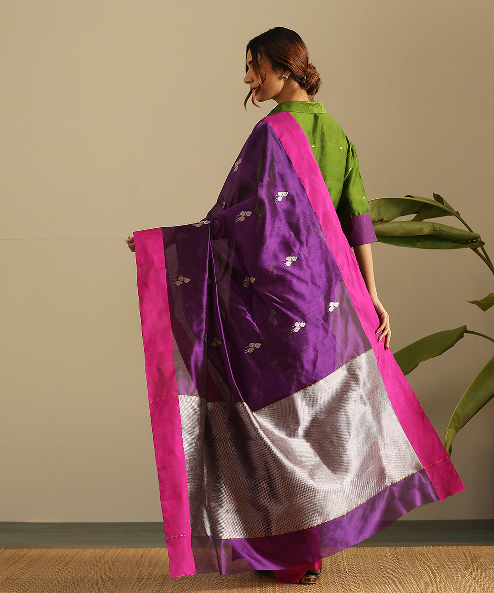 Purple_Handloom_Pure_Silk_Chanderi_Saree_With_Floral_Buds_And_Pink_Border_WeaverStory_03