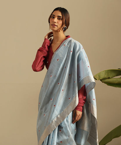 Handloom_Blue_And_Silver_Pure_Tissue_Chanderi_Saree_With_Meenakari_Floral_Booti_WeaverStory_01