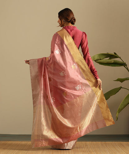 Rose_Pink_Handloom_Pure_Silk_Chanderi_Saree_With_Grey_Flowers_And_Gold_And_Silver_Zari_Border_WeaverStory_03