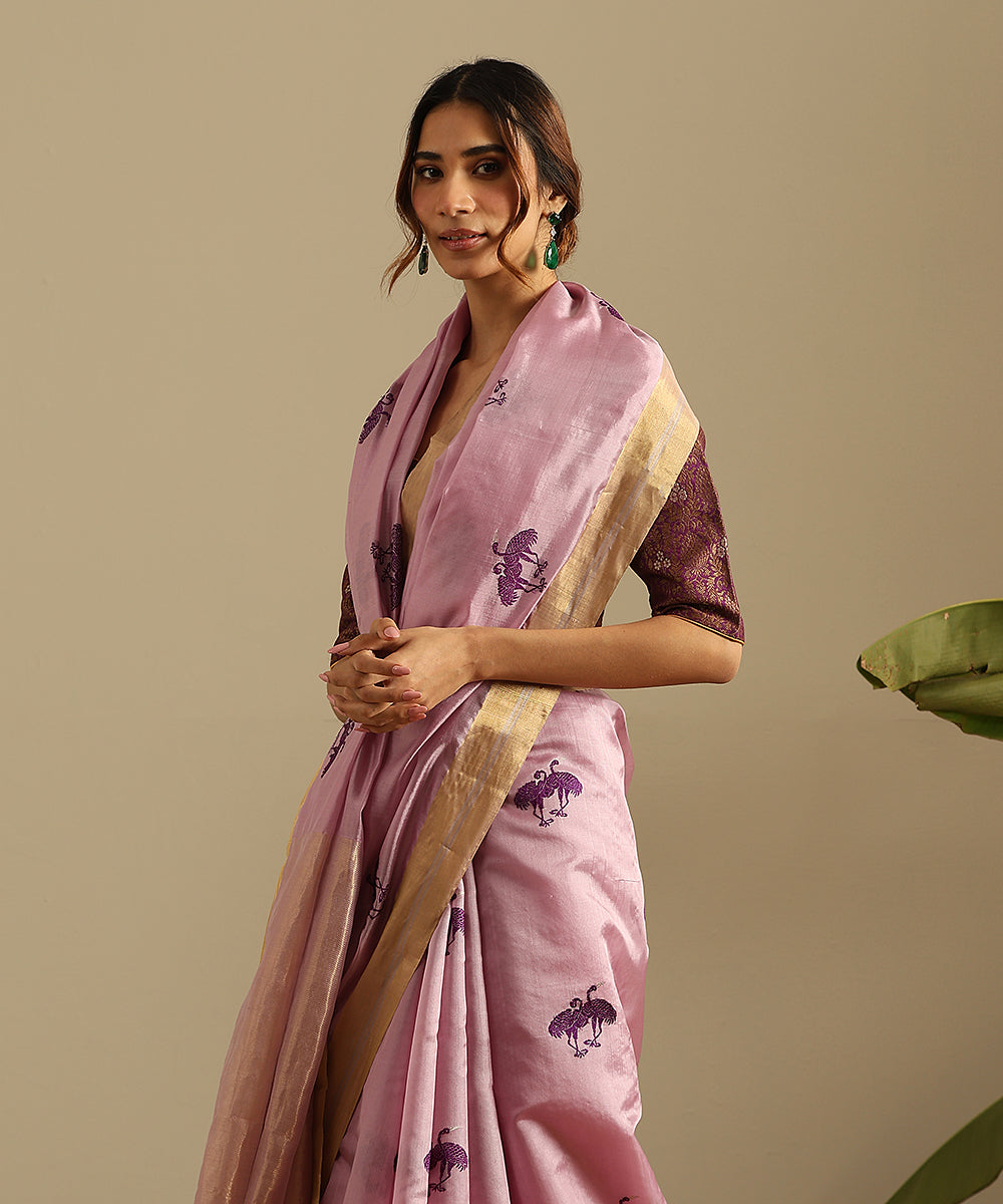 Handloom_Lavender_Pure_Silk_Chanderi_Saree_With_Birds_Woven_In_Purple_Resham_Thread_WeaverStory_01