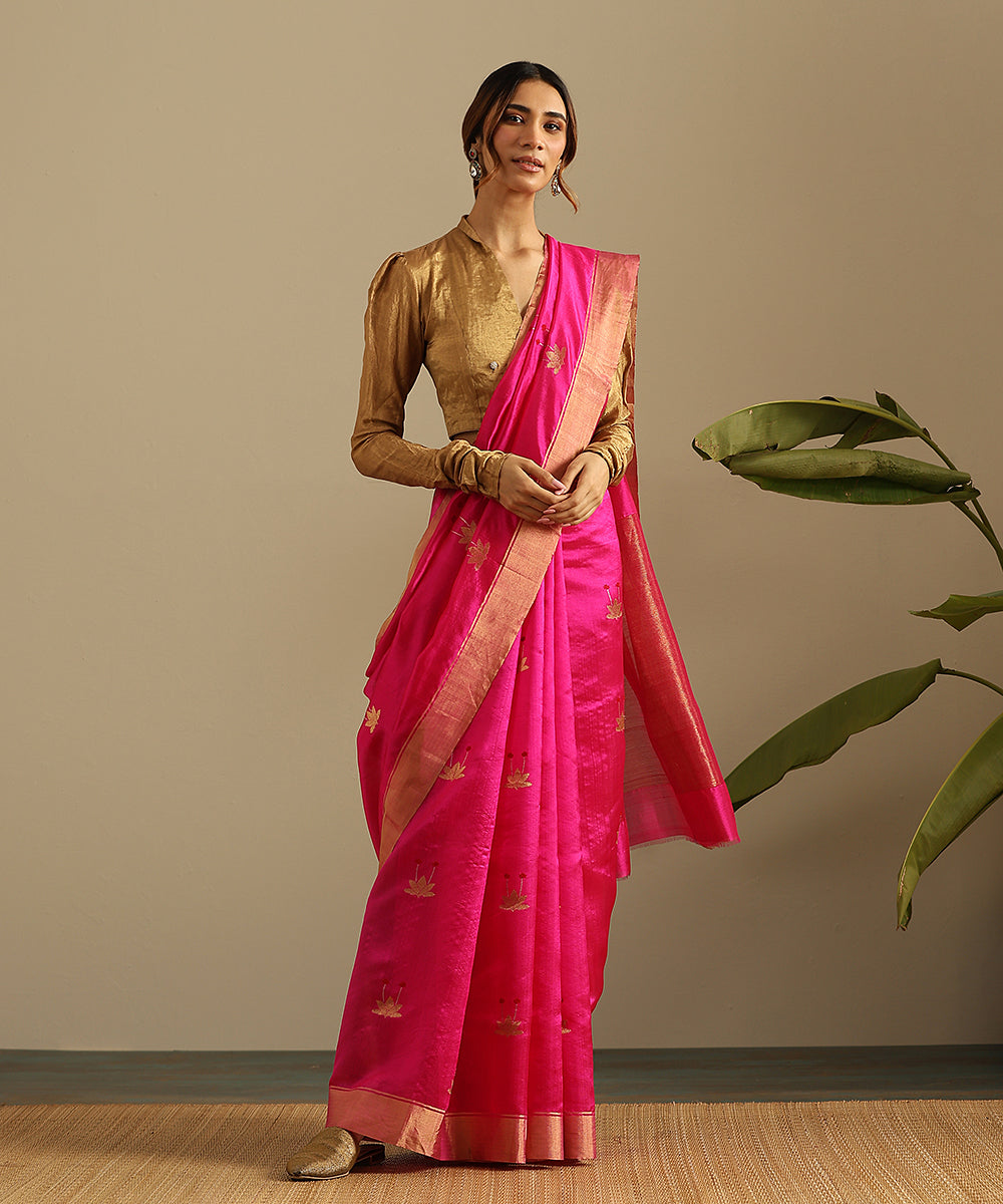 Handloom Pink Chanderi Saree – WeaverStory