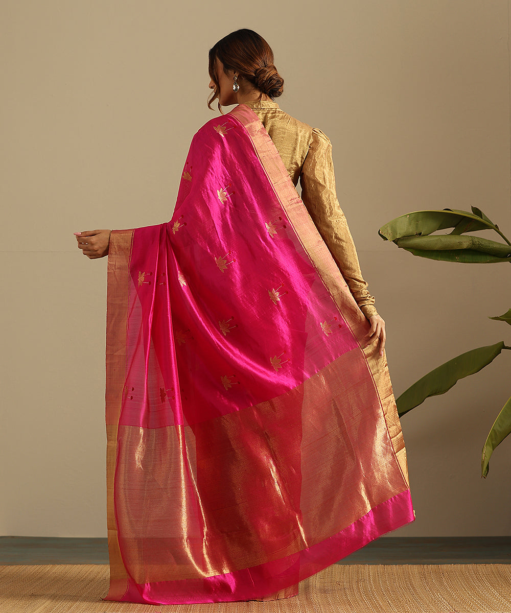 Handloom_Pink_Pure_Silk_Chanderi_Saree_With_Floral_Motif_And_Gold_Zari_Border_WeaverStory_03