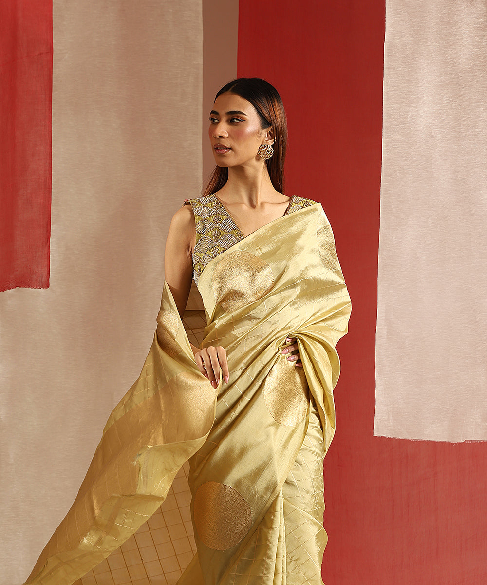 Handloom_Pistachio_Green_Pure_Katan_Silk_Banarasi_Saree_With_Zari_Checks_And_Kadhwa_Boota_WeaverStory_01