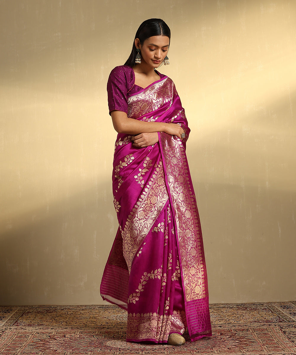 Handloom_Purple_Pure_Katan_Silk_Jangla_Banarasi_Saree_With_Aada_Bel_WeaverStory_01