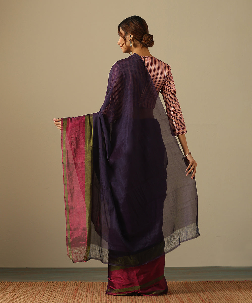 Purple_Handloom_Pure_Chanderi_Tissue_Saree_With_Magenta_And_Green_Tissue_Border_WeaverStory_03