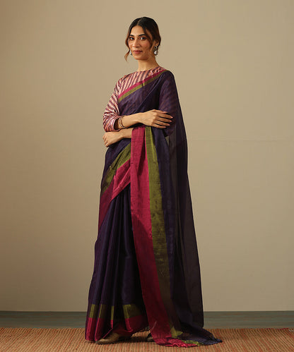 Handloom_Purple_Pure_Chanderi_Tissue_Handloom_Saree_With_Magenta_And_Green_Border_WeaverStory_02