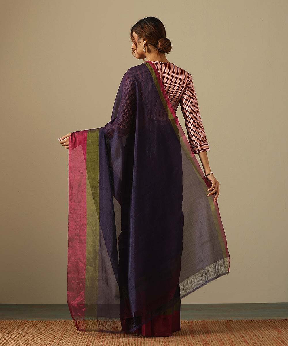 Handloom_Purple_Pure_Chanderi_Tissue_Handloom_Saree_With_Magenta_And_Green_Border_WeaverStory_03