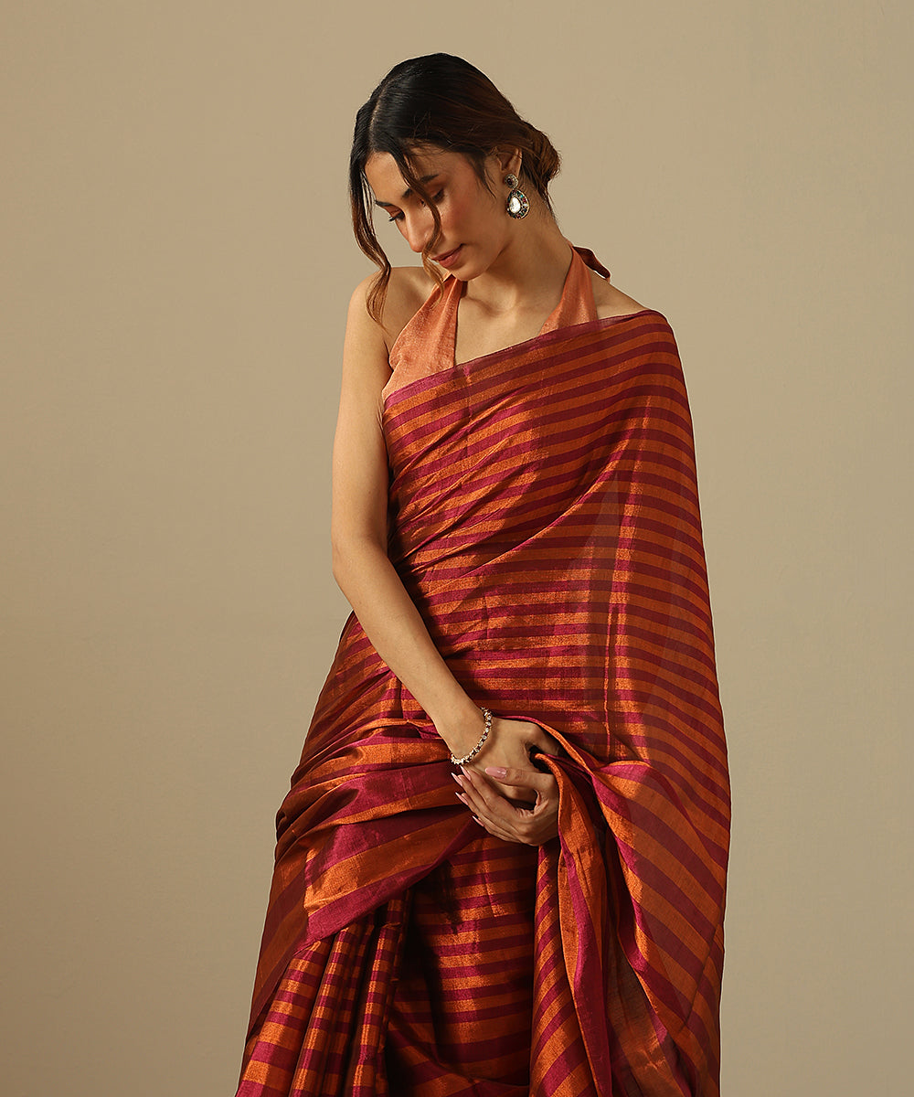 Handloom_Magenta_And_Copper_Striped_Pure_Tissue_Chanderi_Saree_WeaverStory_01