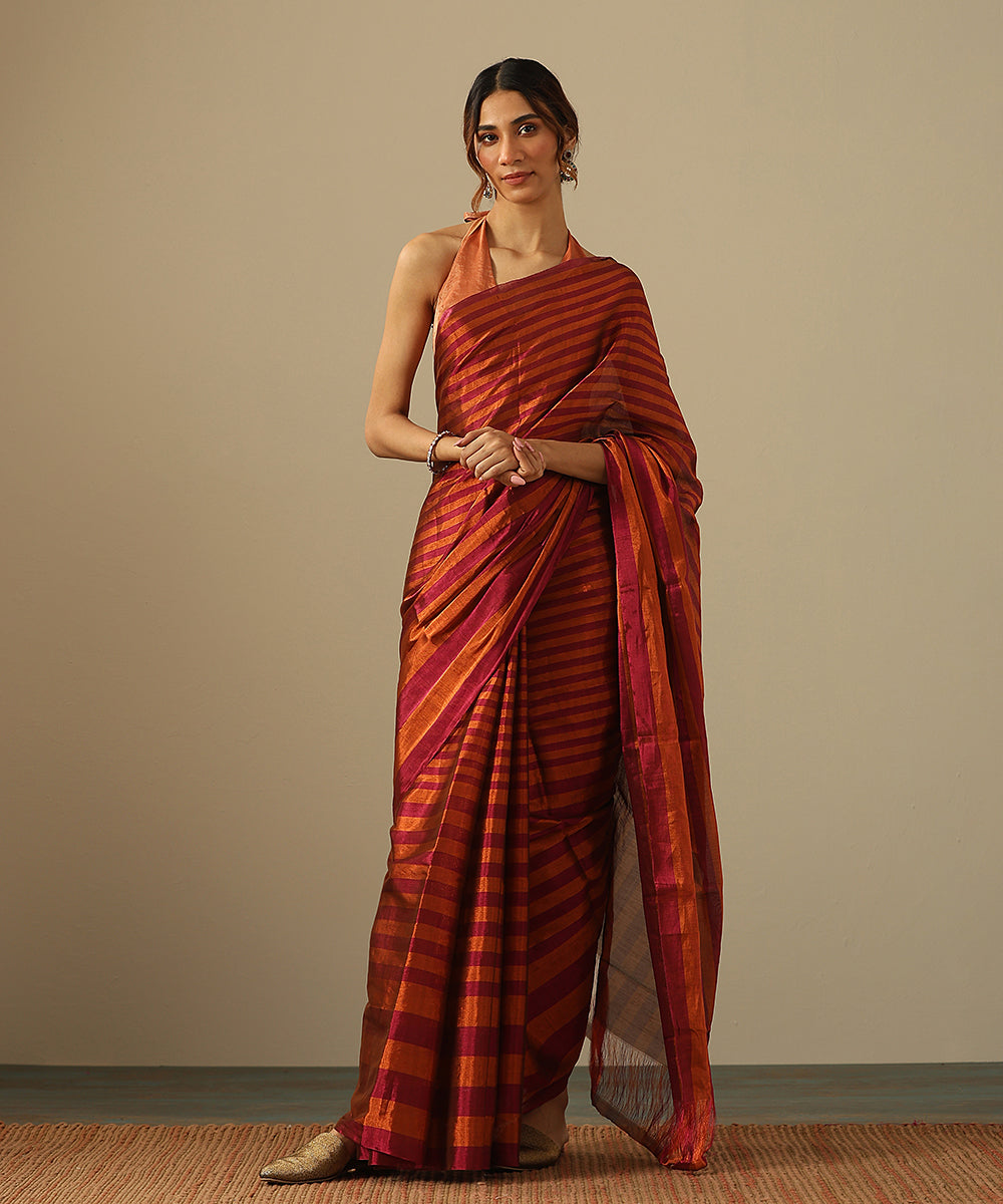 Handloom_Magenta_And_Copper_Striped_Pure_Tissue_Chanderi_Saree_WeaverStory_02