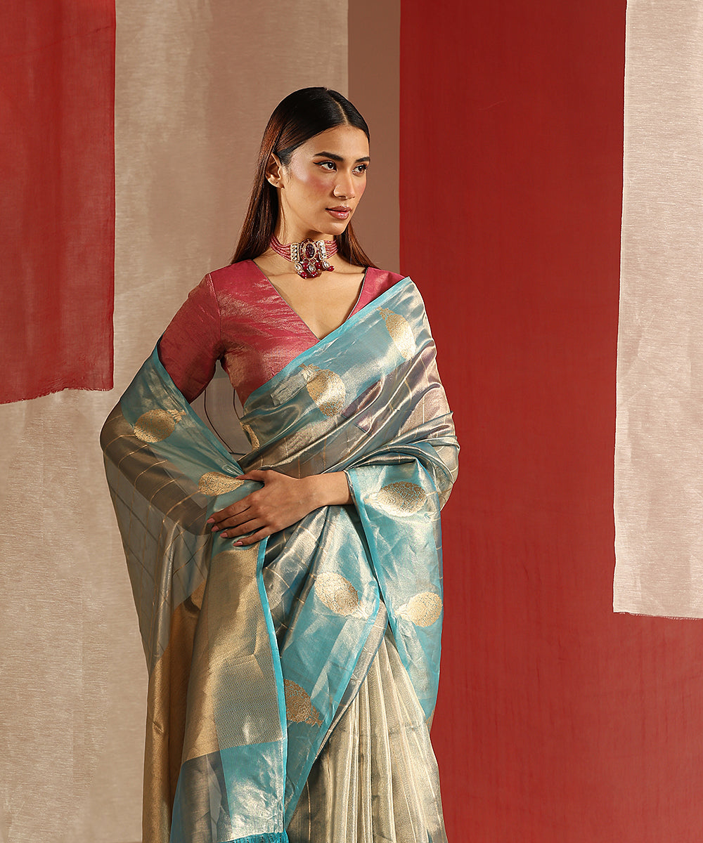 Handloom_Aqua_And_Gold_Pure_Tissue_Silk_Banarasi_Saree_With_Kadhwa_Boota_WeaverStory_01
