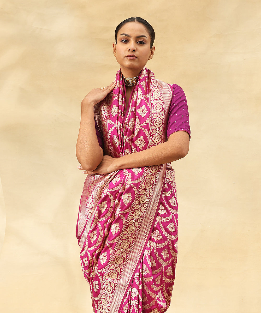 Plum_Pure_Katan_Silk_Handloom_Banarasi_Saree_With_All_Over_Zari_Jaal_In_Cutwork_Weave_WeaverStory_01