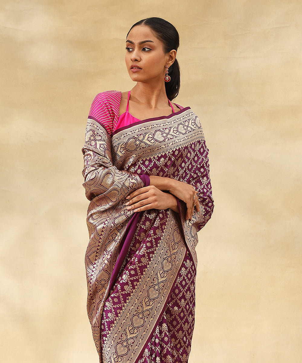 Handloom_Purple_Pure_Katan_Silk_Banarasi_Saree_With_All_Over_Zari_Jaal_And_Zari_Border_WeaverStory_01