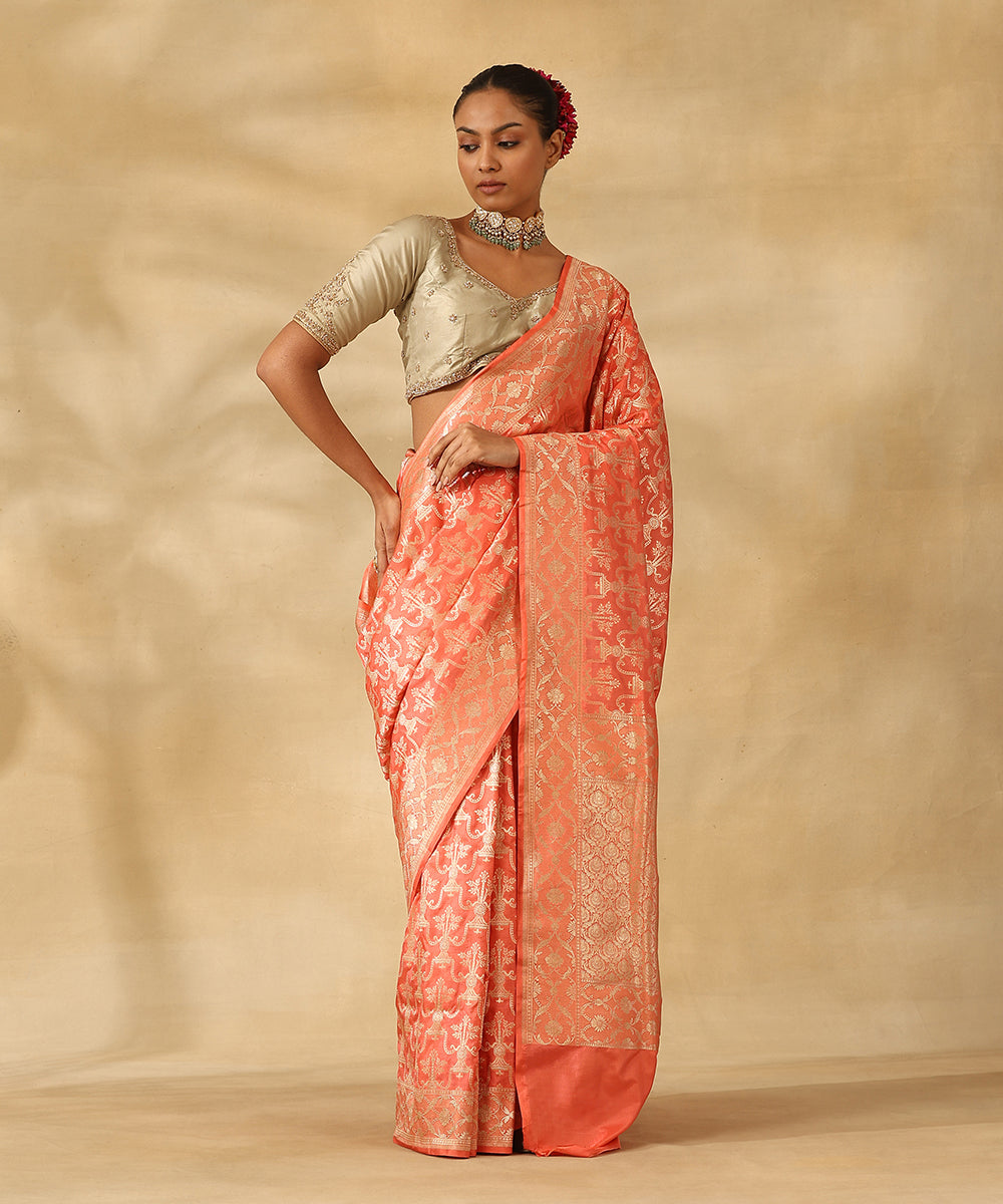 Peach_Handloom_Pure_Katan_Silk_Banarasi_Saree_With_Zari_Jaal_And_Imperial_Motifs_WeaverStory_01