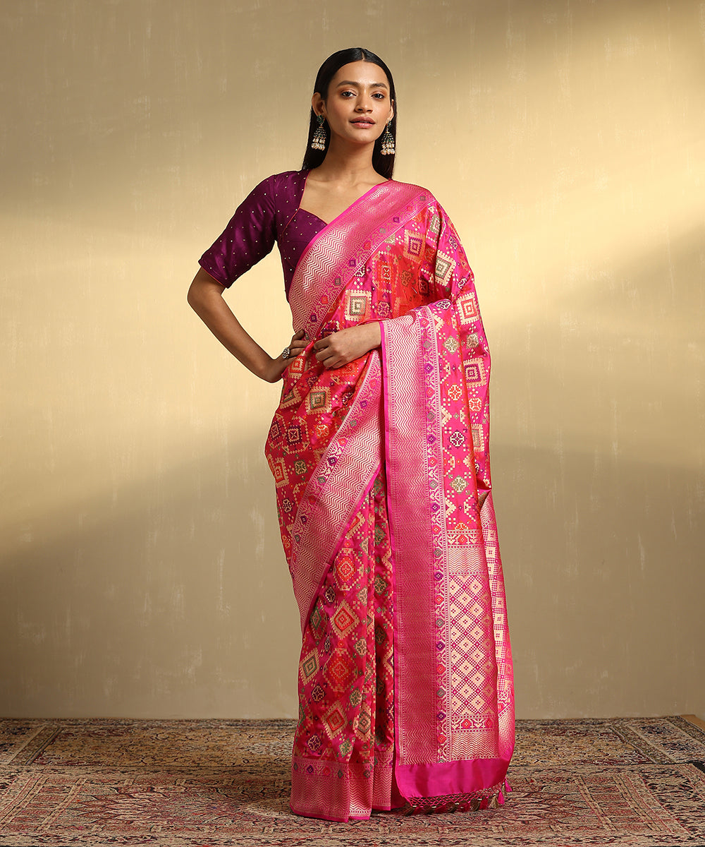 Handloom_Pink_Pure_Katan_Silk_Banarasi_Saree_Patola_Saree_With_Meenakari_WeaverStory_01