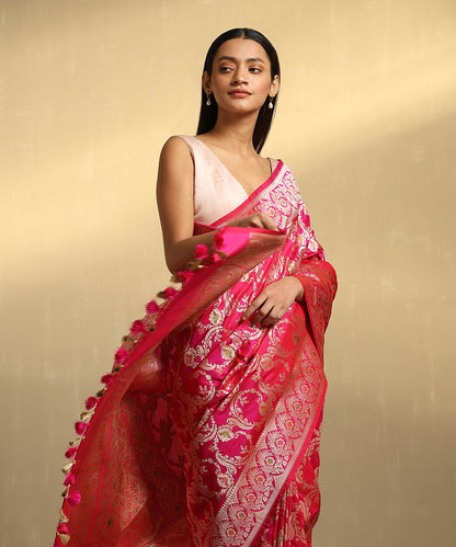 Pink_Handloom_Pure_Katan_Silk_Banarasi_Saree_With_Floral_Meenakari_And_Gold_Zari_Jaal_WeaverStory_02