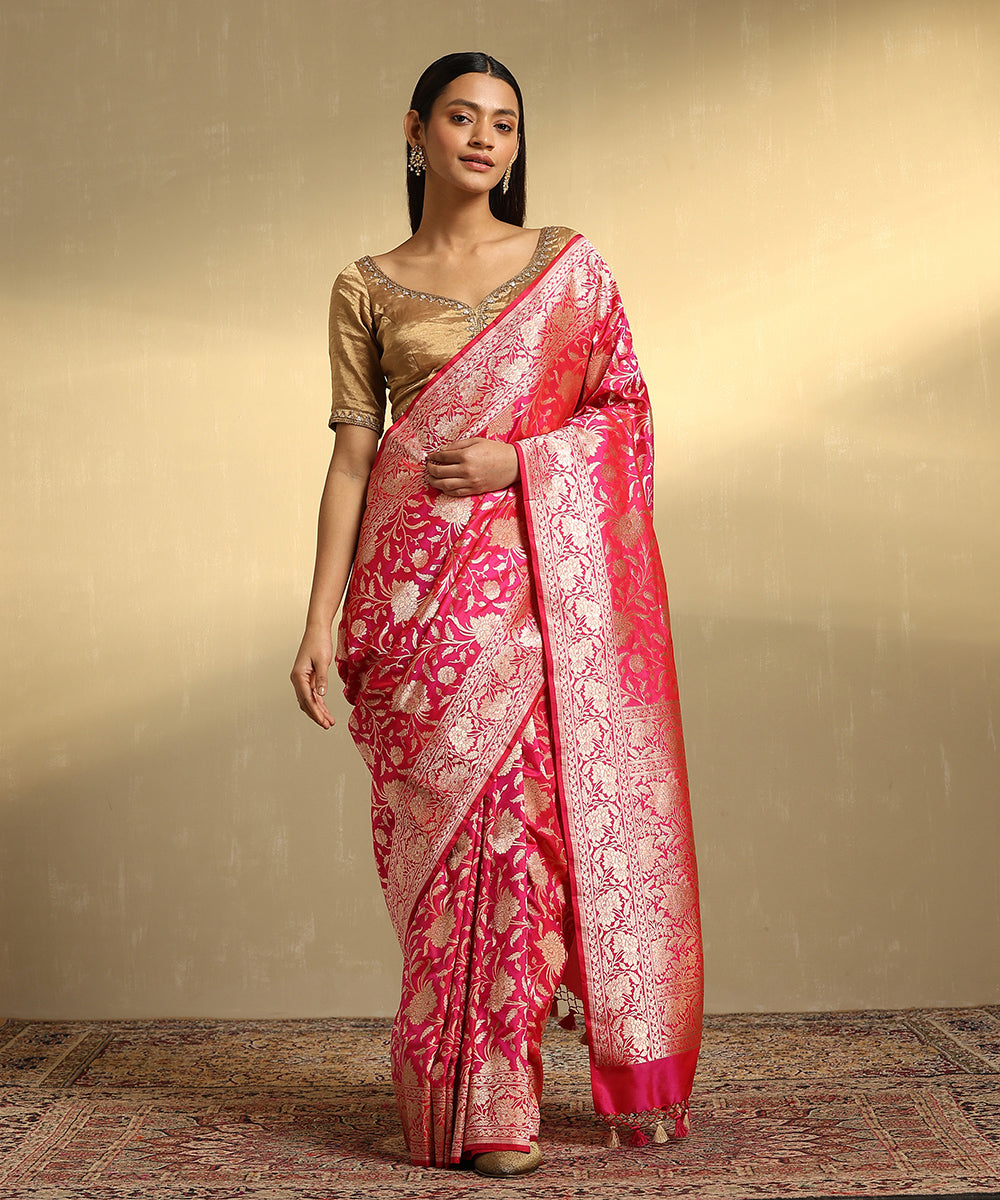 Pink_Handloom_Pure_Katan_Silk_Jangla_Banarasi_Saree_With_Cutwork_Weave_WeaverStory_01