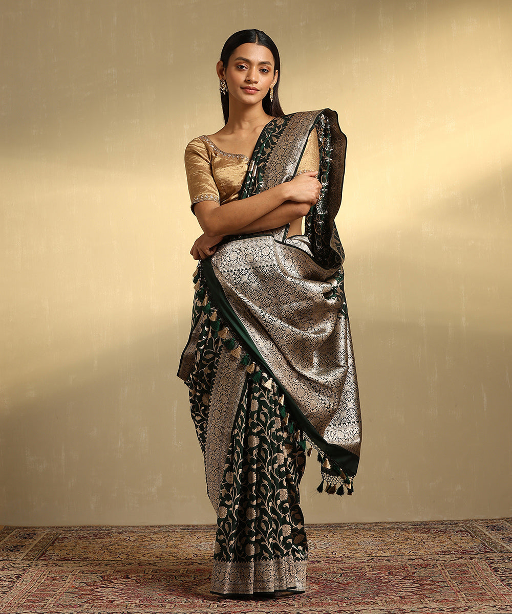 Bottle_Green_Handloom_Pure_Katan_Silk_Jangla_Banarasi_Saree_With_Cutwork_Weave_WeaverStory_01