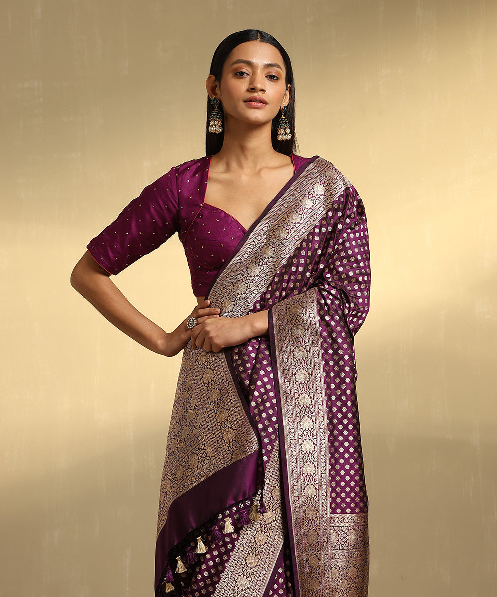 Handloom_Purple_Pure_Katan_Silk_Banarasi_Saree_With_Cutwork_Booti_WeaverStory_02