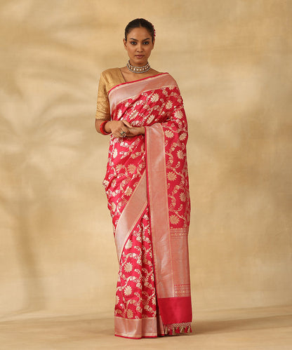 Pink_Handloom_Pure_Katan_Silk_Banarasi_Saree_With_Champagne_Gold_Zari_Cutwork_Floral_Jaal_WeaverStory_02