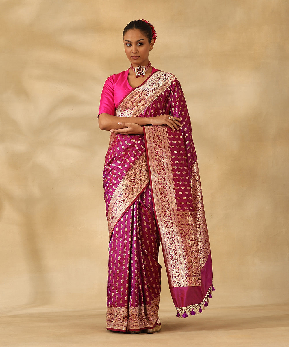 Handloom_Plum_Pure_Katan_Silk_Banarasi_Saree_With_Zari_Booti_In_Cutwork_Weave_WeaverStory_01