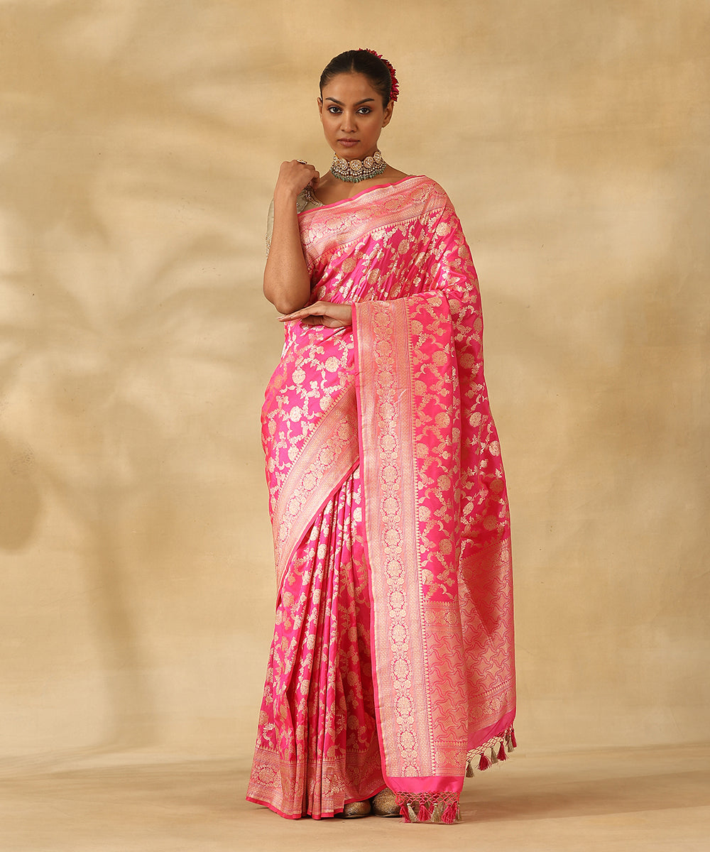 Candy_Pink_Handloom_Pure_Katan_Silk_Banarasi_Saree_With_Champagne_Gold_Zari_Cutwork_Floral_Jaal_WeaverStory_01
