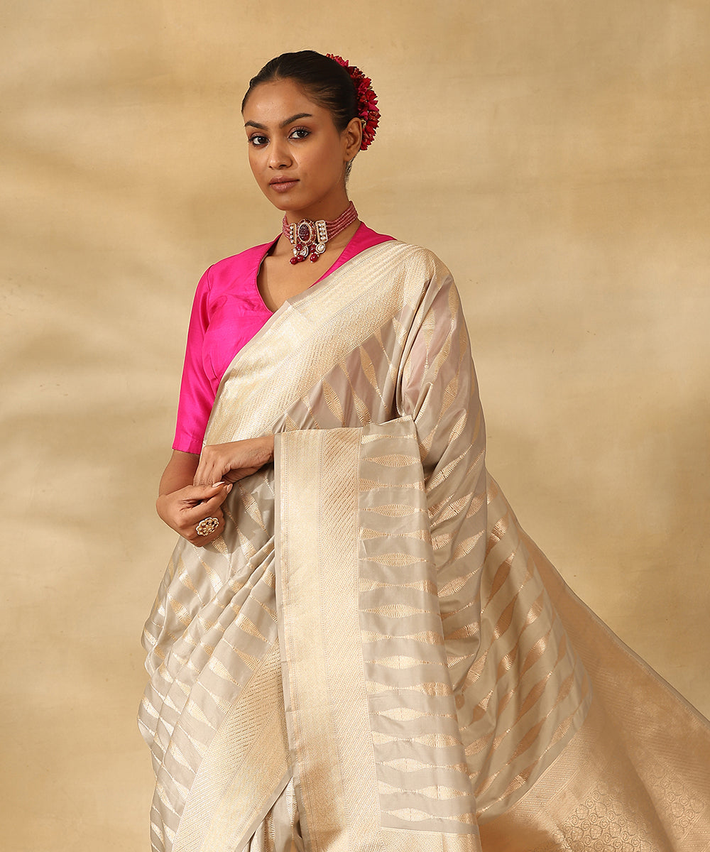 Light_Grey_Handloom_Pure_Katan_Silk_Banarasi_Saree_With_Champagne_Gold_Zari_Striped_Design_WeaverStory_01