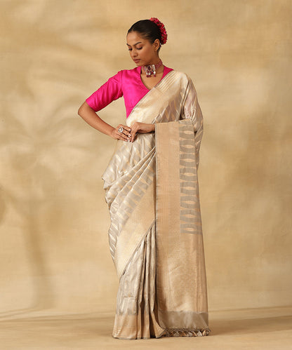 Light_Grey_Handloom_Pure_Katan_Silk_Banarasi_Saree_With_Champagne_Gold_Zari_Striped_Design_WeaverStory_02