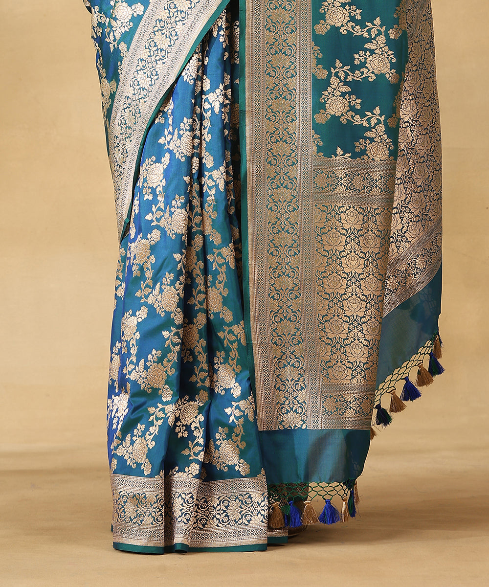 Peacock_Blue_Handloom_Pure_Katan_Silk_Banarasi_Saree_With_Champagne_Gold_Zari_Cutwork_Floral_Jaal_WeaverStory_04