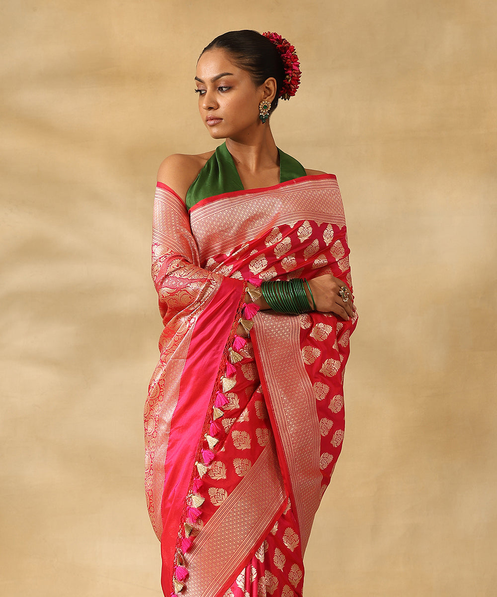 Handloom_Pink_Pure_Katan_Silk_Banarasi_Saree_With_Gold_Zari_Floral_Booti_WeaverStory_02