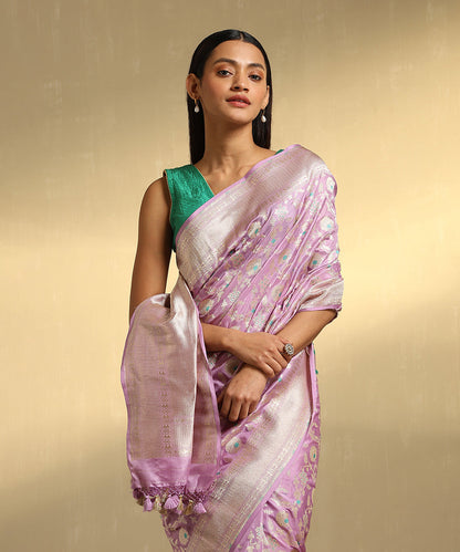 Lavendar_Handloom_Pure_Katan_Silk_Pure_Katan_Silk_Banarasi_Saree_With_Green_Meenakari_WeaverStory_02