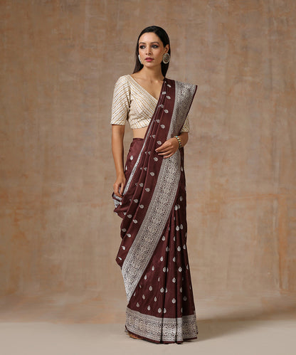 Brown_Handloom_Pure_Katan_Silk_Banarasi_Saree_In_Silver_Zari_WeaverStory_02