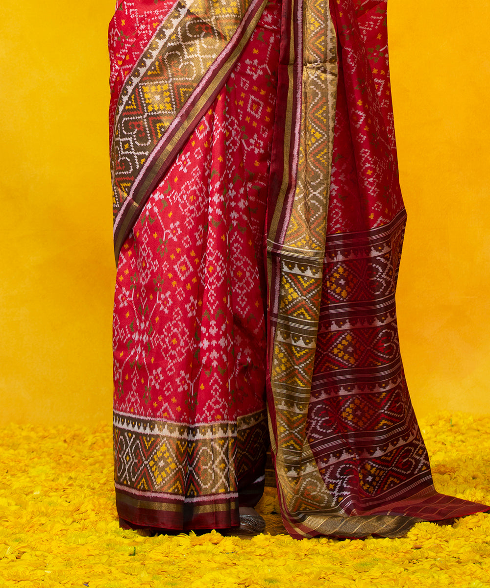 Handloom_Maroon_Red_Rajkot_Patola_Saree_with_Tissue_Border_WeaverStory_04