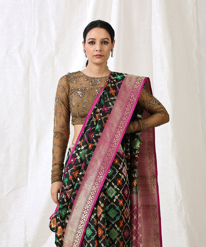 Handloom_Black_Pure_Katan_Silk_Banarasi_Patola_Saree_with_Purple_Border_WeaverStory_01