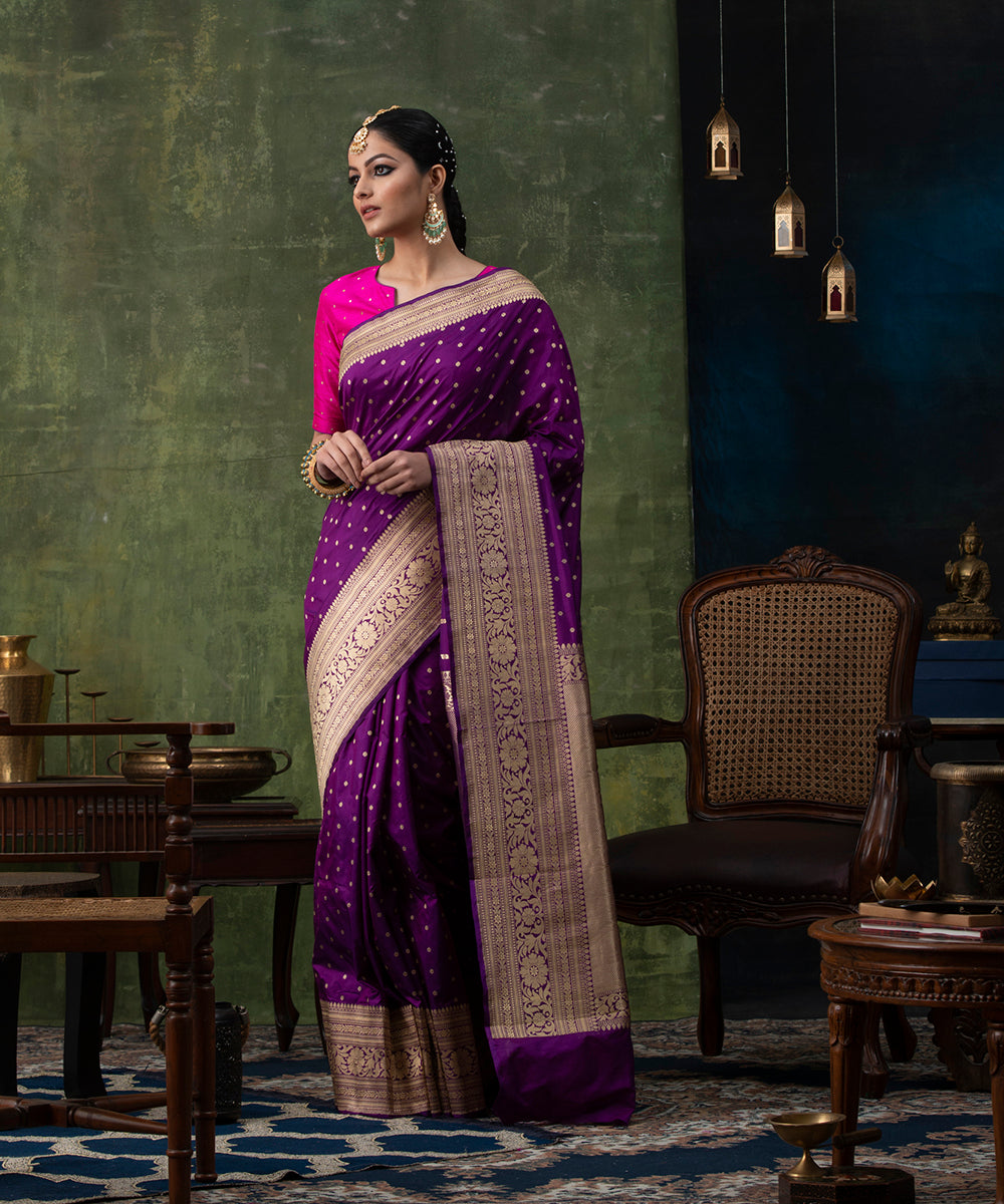 Handloom_Purple_Pure_Katan_Silk_Banarasi_Saree_with_Small_Booti_WeaverStory_02